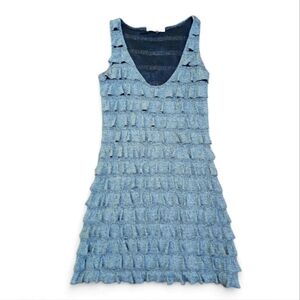 Rebecca Taylor Gray Stretch Layered  Ruffle Sleeveless Mini Dress, V-Neck, XS